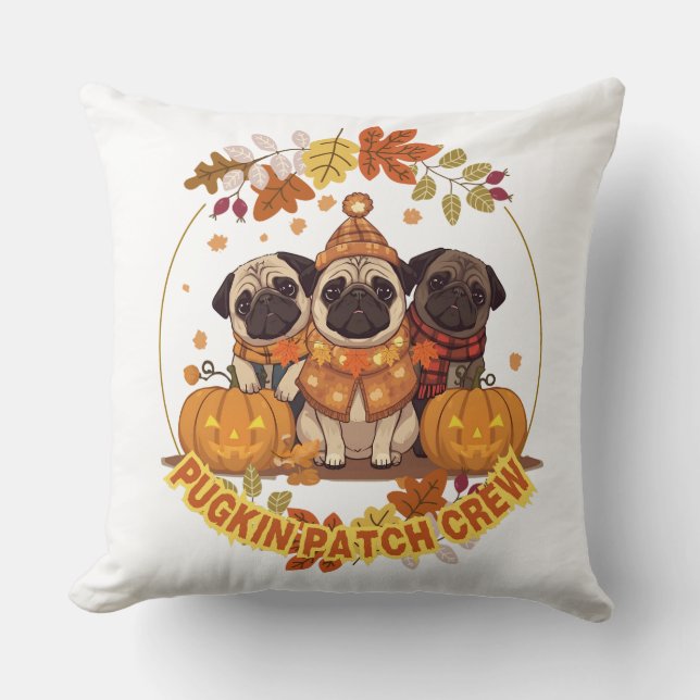 Almofada Pugkin Patch Crew | Engraçado Encantado no Hallowe (Frente)