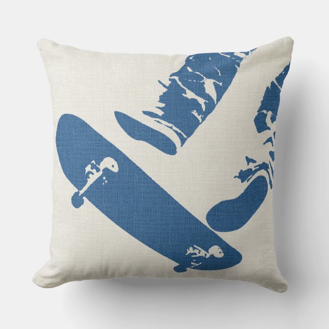 Almofada Pulo de Skate – Visual Urbano em Azul e Branco (Frente)