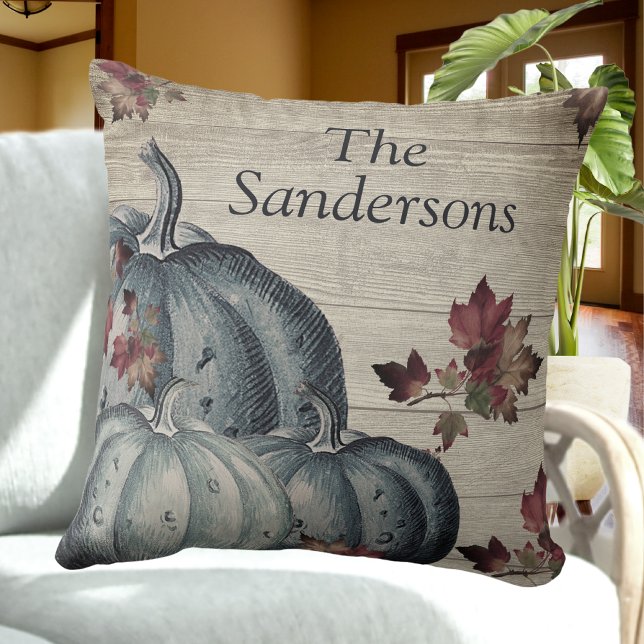 Almofada Pumpkin Azul Rústico Pumpkin Cai Deixa A Madeira J (Criador carregado)