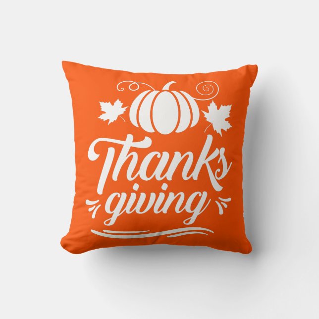 Almofada Pumpkin Bonito com Tipografia de Ação de Graças (Frente)