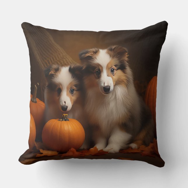 Almofada Pumpkin de Abóbora de Shetland Sheepdog (Frente)