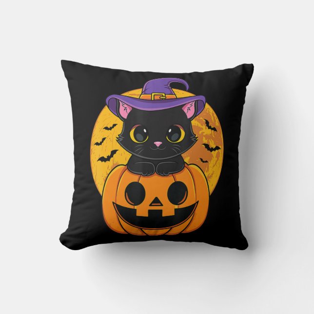 Almofada Pumpkin De Chapéu De Bruxa Negra De Halloween Para (Frente)