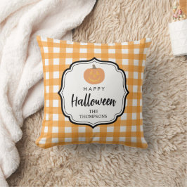 Almofada Pumpkin de Xadrez Laranja no Dia das Bruxas