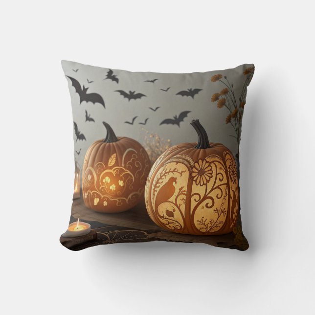 Almofada "Pumpkin do Halloween & Bat Pattern Cushion" (Frente)