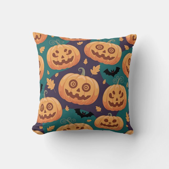 Almofada "Pumpkin do Halloween & Bat Pattern Cushion" (Frente)