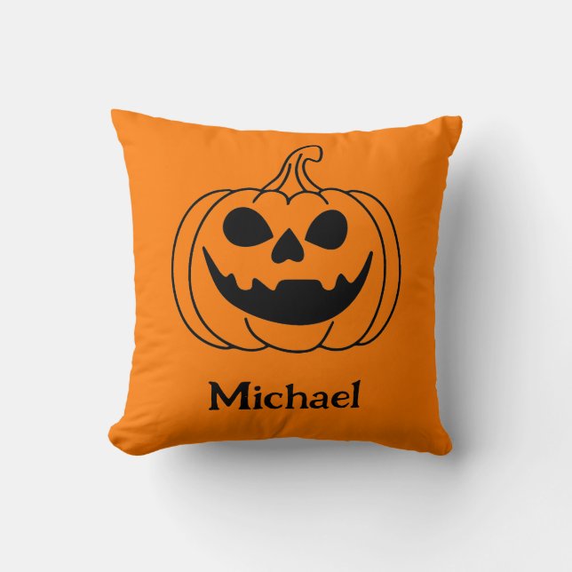 Almofada Pumpkin Face Jack O Lantern With Name (Frente)