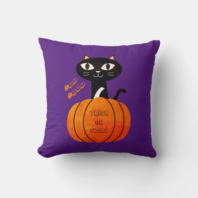 Almofada Pumpkin negro roxo, cor-de-rosa, moderno, do Dia d (Frente)