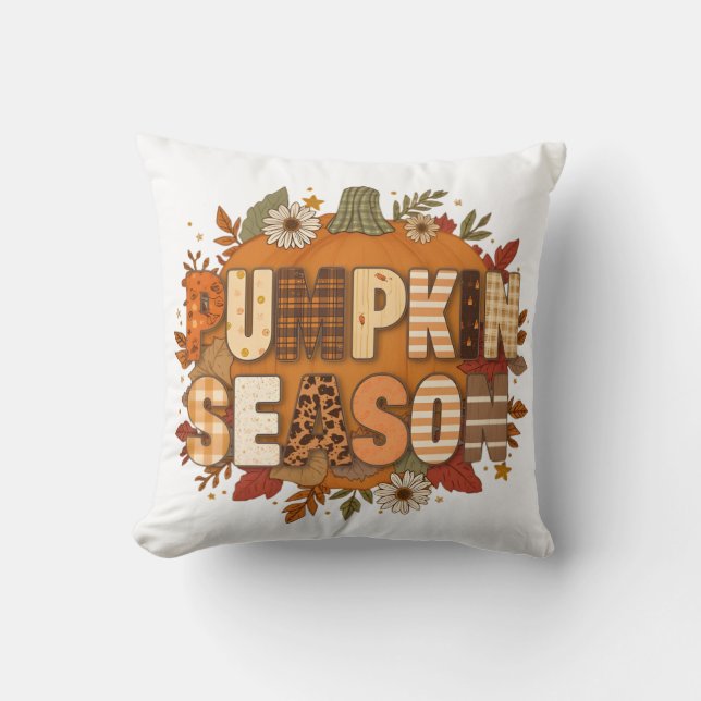 Almofada Pumpkin Season – Autumn Flowers & Cozy Coussin (Frente)