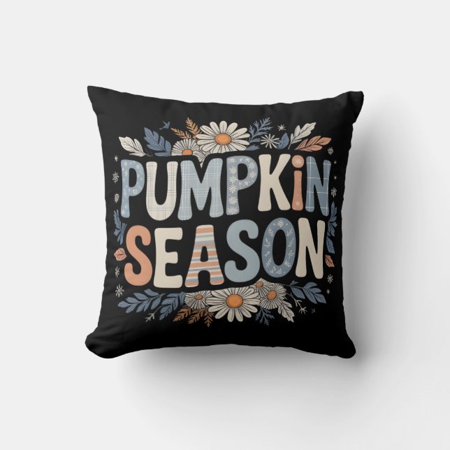Almofada Pumpkin Season – Blue Floral Retro Coussin  (Frente)