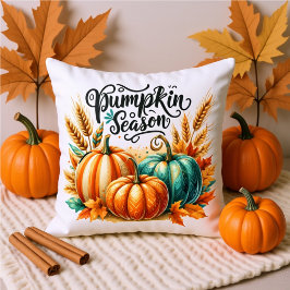 Almofada Pumpkin Season Watercolor Lettering – Cozy Autumn 