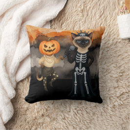 Almofada Pumpkin Siamese Cat para o Dia das Bruxas de Gato