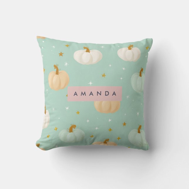 Almofada Pumpkin verde Pastel verde de outono personalizado (Frente)