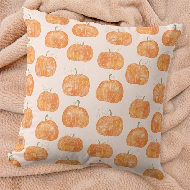 Almofada Pumpkin Watercolor (Pumpkin watercolor pattern burnt orange and blush pink throw pillow)
