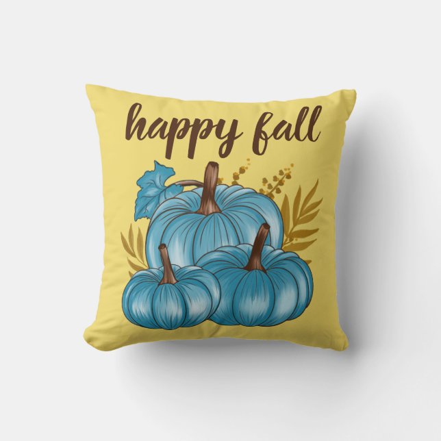 Almofada Pumpkins Azul de outono Dourado (Frente)