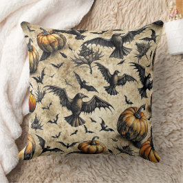 Almofada Pumpkins, Crows e Bats Halloween Padrão (2)