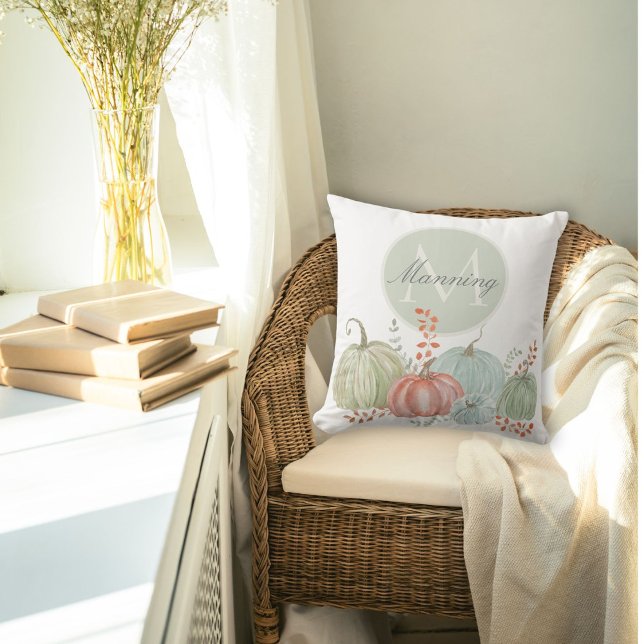 Almofada Pumpkins de queda do monograma (Criador carregado)