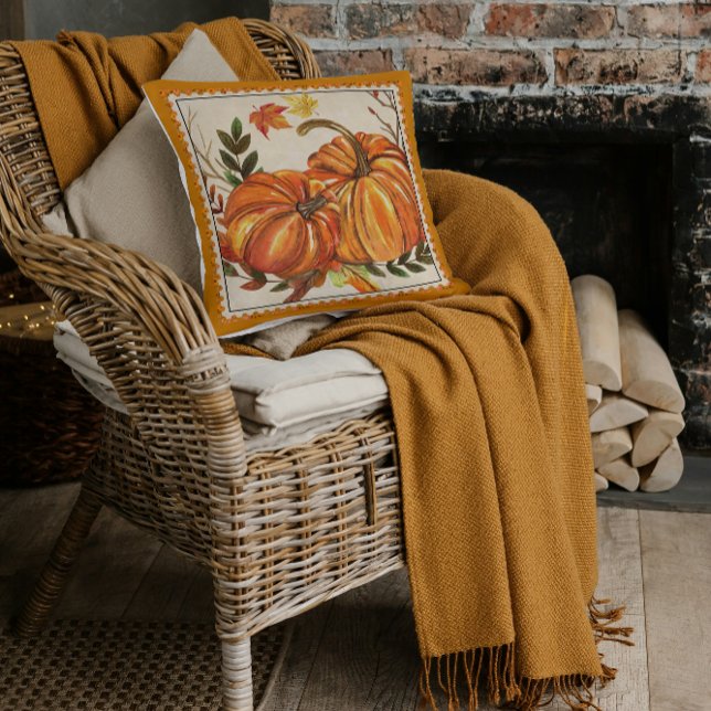 Almofada Pumpkins deixa cair a arte do outono (Criador carregado)