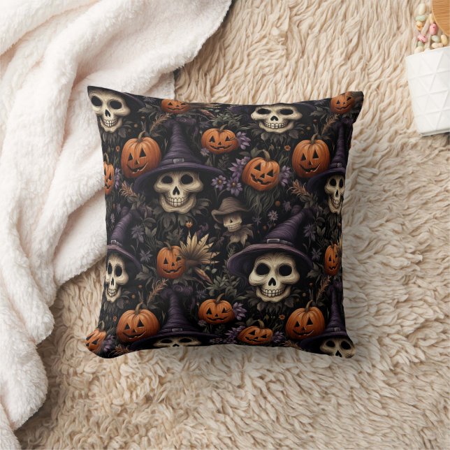 Almofada Pumpkins Skulls Flores Halloween (Cobertor)