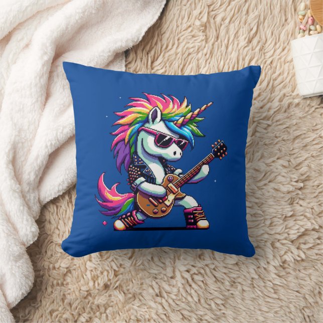 Almofada Punk Rock Unicorn Colorful Pixel Art Guitar Design (Cobertor)
