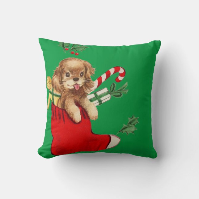 Almofada Puppy de Natal Retro Adorável (Frente)