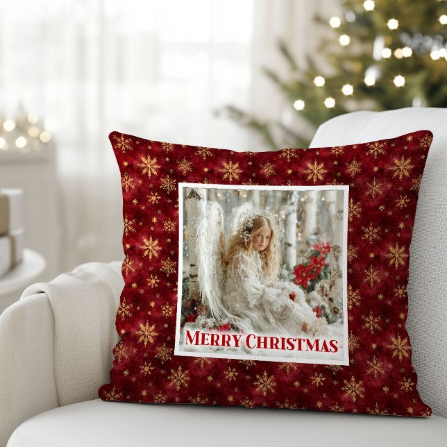 Almofada Pure Red and Gold Angel Art Victorian Christmas  (Pure Red and Gold Angel Art Victorian Christmas Pillow)