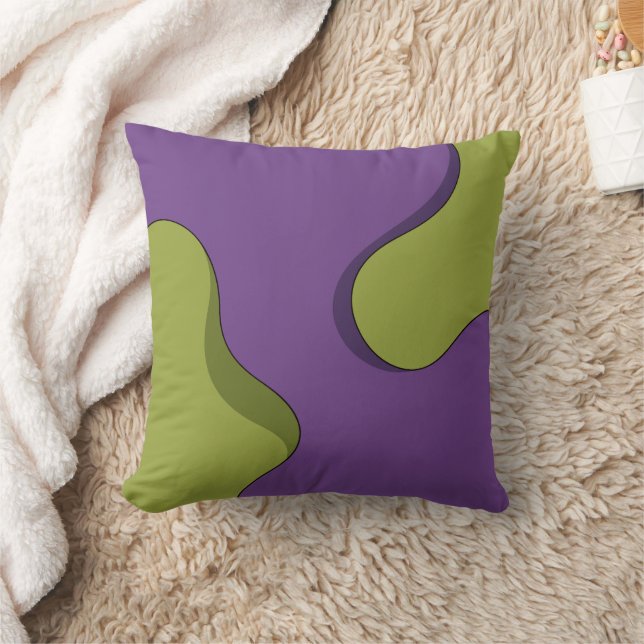 Almofada Purple and Green Groovy Wavy Abstract Pattern. (Cobertor)