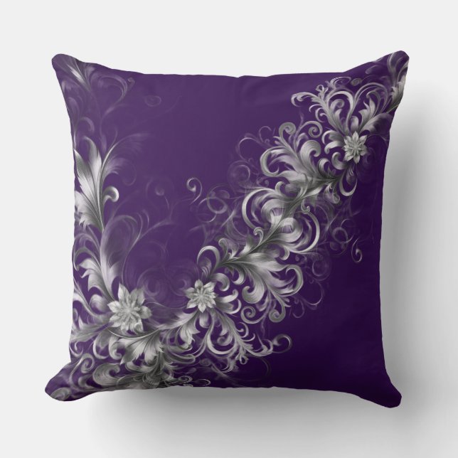 Almofada Purple and Silver Elegance Throw Pillow (Frente)