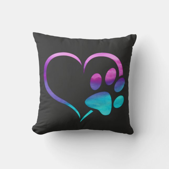 Almofada Purple Cyan Dog paw Print Heart  (Frente)