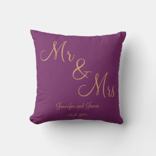 Almofada Purple Dourado Linen Sr. e Sra. Wedding