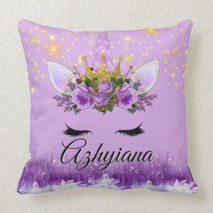 Almofada Purple Lilac & unicórnio Dourado da coroa do