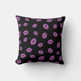 Almofada Purple Lipstick Kisses on Black Background Pattern