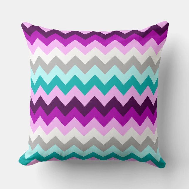 Almofada Purple White Teal Chevrons Big Throw Pillow (Frente)