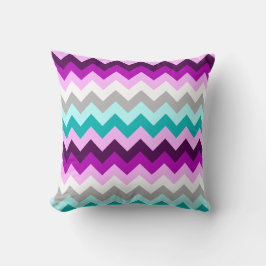 Almofada Purple White Teal Chevrons Throw Pillow