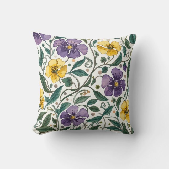 Almofada Purple Yellow Flowers Pattern, Modern,Elegant (Frente)