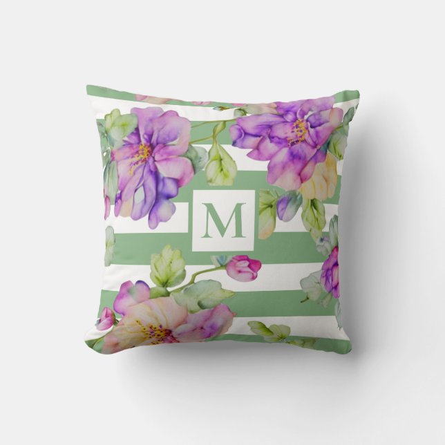 Almofada Púrpura de água, púrpura, faixas verdes brancas (Frente)