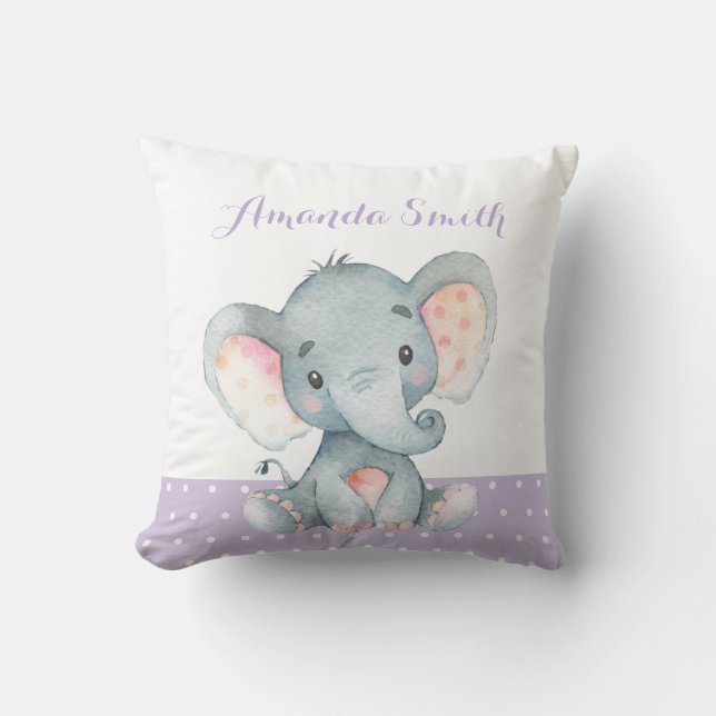 Almofada Púrpura de Elefante Menina (Frente)