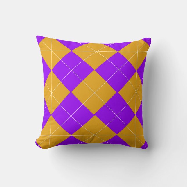 Almofada Púrpura e Laranja Argyle (Frente)