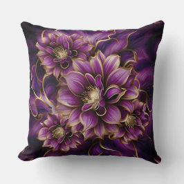 Almofada Púrpura Elegante e Dourado Padrão Floral