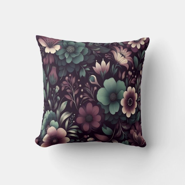 Almofada Púrpura Escura e Flores Verdes (Frente)