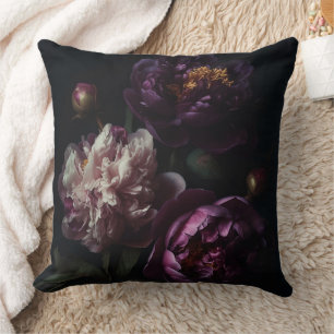 Almofada Púrpura Escura Pintura De Óleo De Buquê Flor