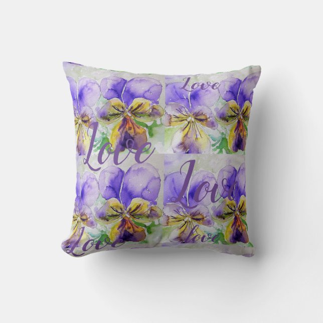 Almofada Púrpura flor floral Watercolor Viola Pattern (Frente)