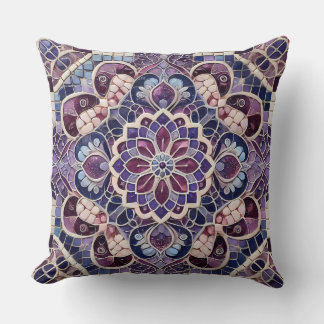 Almofada Púrpura Mandala Padrão: Arte Mosaica Tranquila