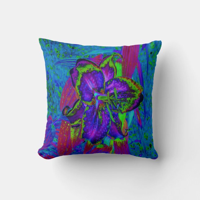 Almofada Púrpura Psicodélica e Verde limão Flor (Frente)