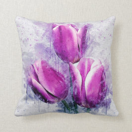 Almofada Púrpura Tulipas Mola Aquarela