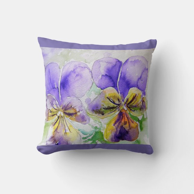 Almofada Púrpura Viola Watercolor Fllower Cushion (Frente)