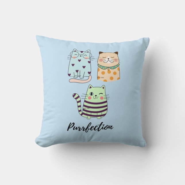 Almofada Purrfection Cute Kawaii Pattern Cats Art (Frente)