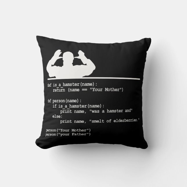 Almofada Python Code. Sua mãe era um hamster. (Frente)