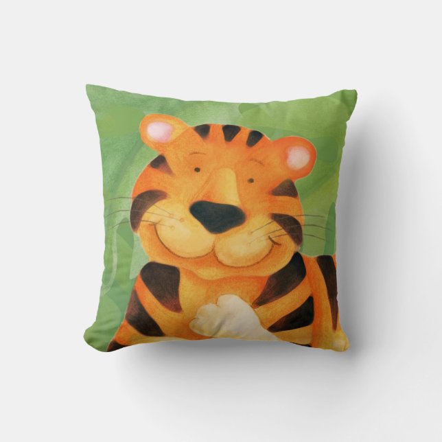 Almofada quadrada com rosto de tigre feliz e fofo (Frente)