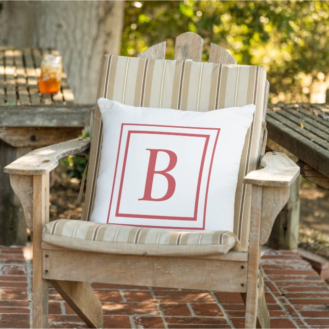 Almofada Quadrado de Borda Monograma Vermelho e Branco (Cadeira)
