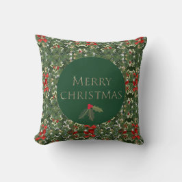 Almofada Quadrado de Natal Verde e Vermelho Holly Pattern